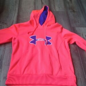 Under Armour Neon Pink Pullover Hoodie with Purple Logo